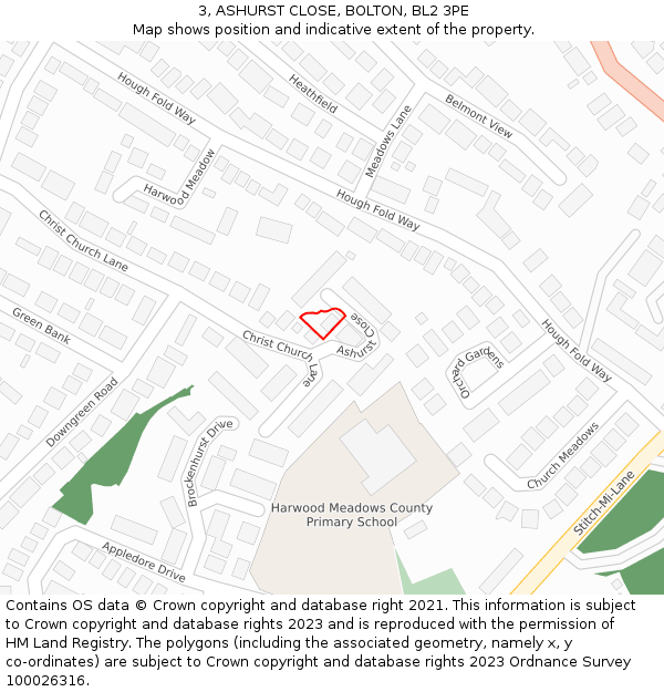 3, ASHURST CLOSE, BOLTON, BL2 3PE: Location map and indicative extent of plot
