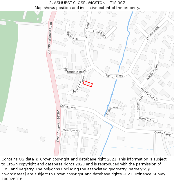 3, ASHURST CLOSE, WIGSTON, LE18 3SZ: Location map and indicative extent of plot