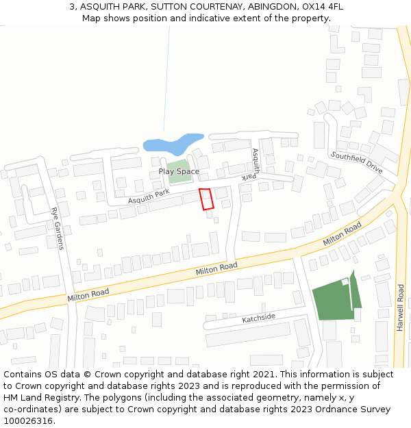 3, ASQUITH PARK, SUTTON COURTENAY, ABINGDON, OX14 4FL: Location map and indicative extent of plot