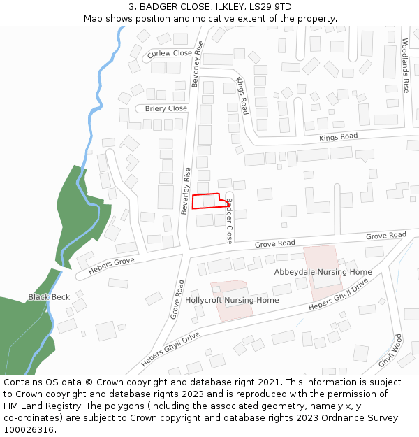 3, BADGER CLOSE, ILKLEY, LS29 9TD: Location map and indicative extent of plot