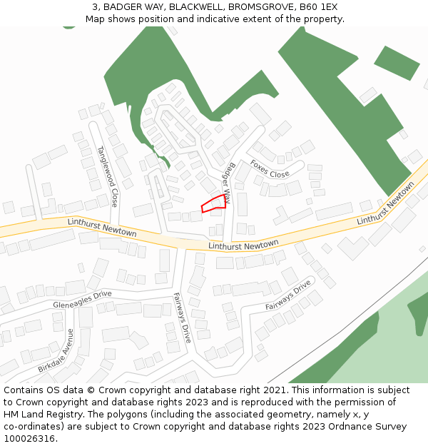 3, BADGER WAY, BLACKWELL, BROMSGROVE, B60 1EX: Location map and indicative extent of plot