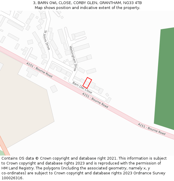 3, BARN OWL CLOSE, CORBY GLEN, GRANTHAM, NG33 4TB: Location map and indicative extent of plot