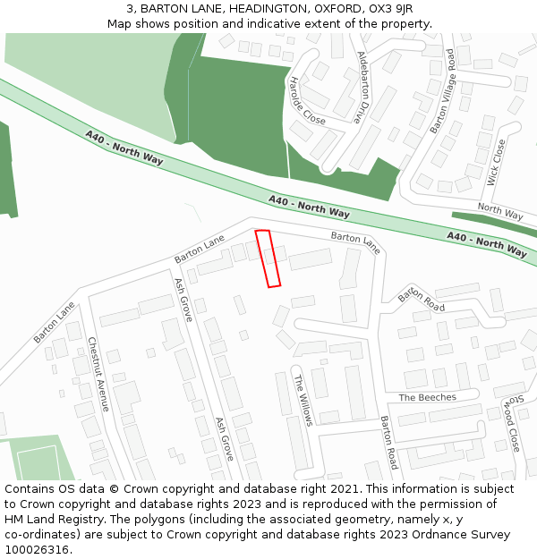 3, BARTON LANE, HEADINGTON, OXFORD, OX3 9JR: Location map and indicative extent of plot