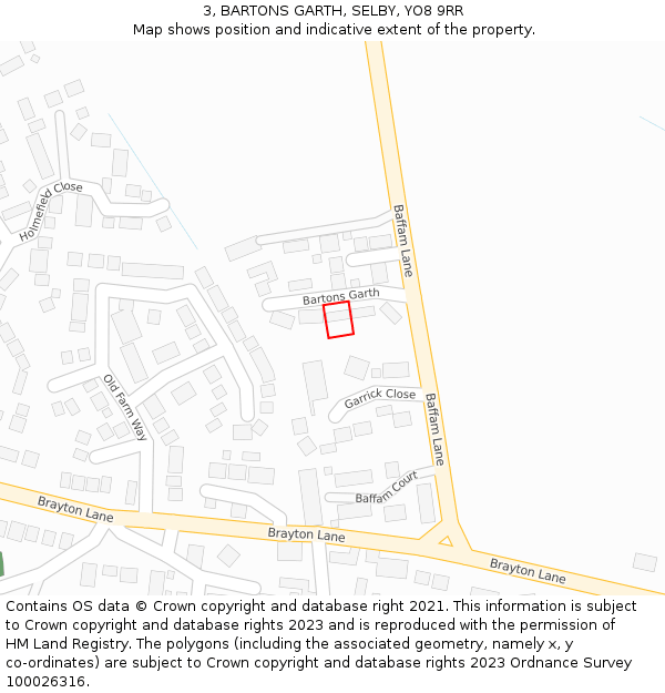 3, BARTONS GARTH, SELBY, YO8 9RR: Location map and indicative extent of plot