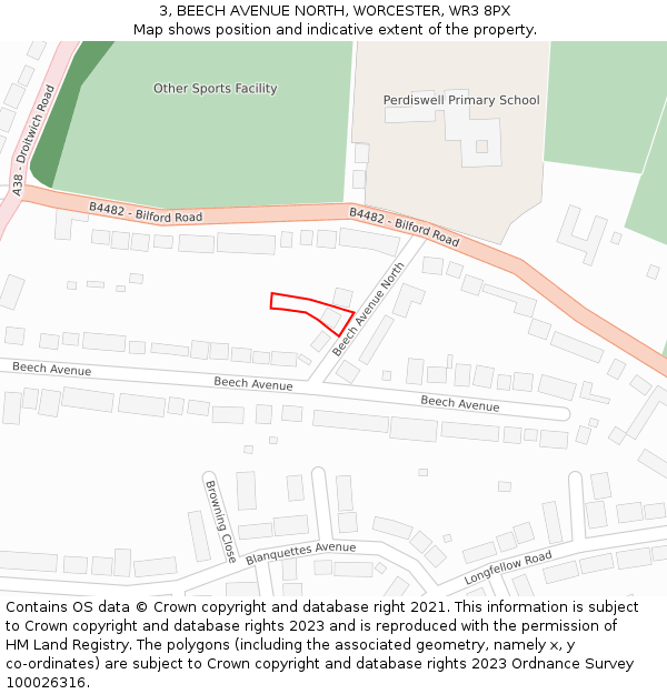 3, BEECH AVENUE NORTH, WORCESTER, WR3 8PX: Location map and indicative extent of plot