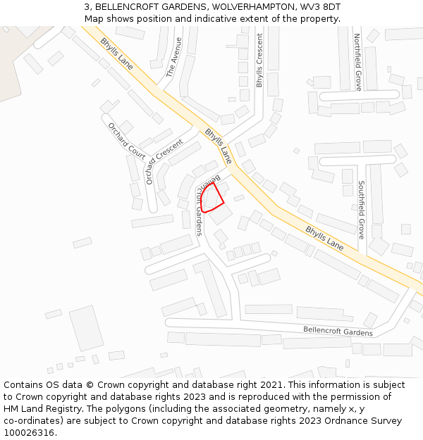 3, BELLENCROFT GARDENS, WOLVERHAMPTON, WV3 8DT: Location map and indicative extent of plot