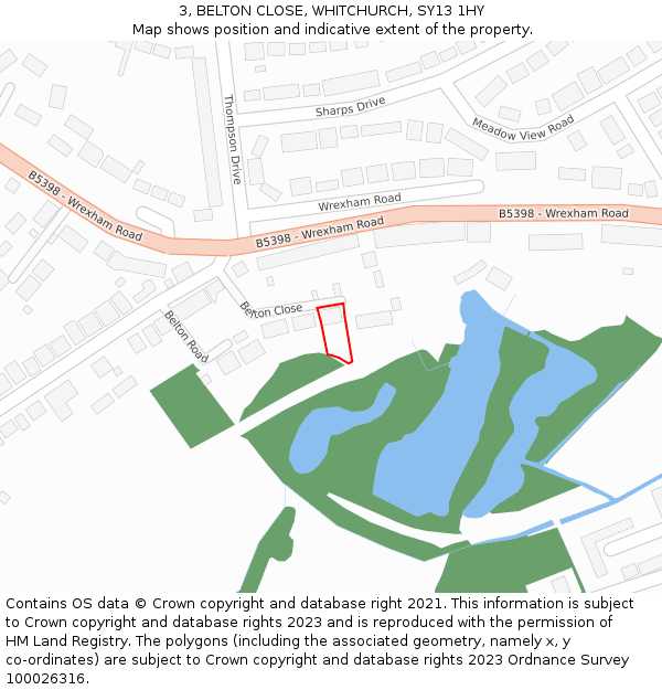 3, BELTON CLOSE, WHITCHURCH, SY13 1HY: Location map and indicative extent of plot