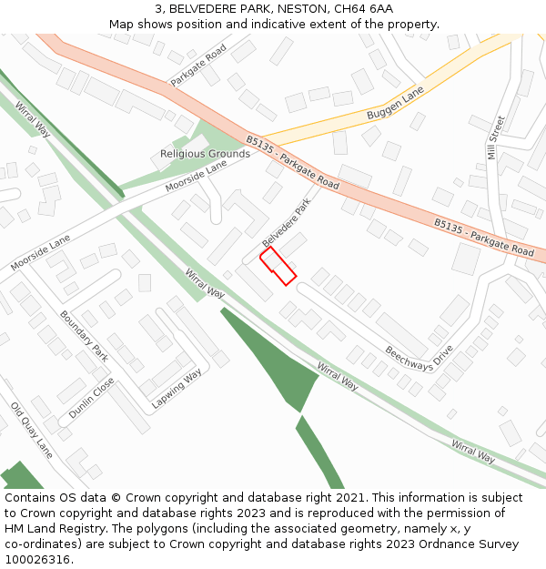 3, BELVEDERE PARK, NESTON, CH64 6AA: Location map and indicative extent of plot