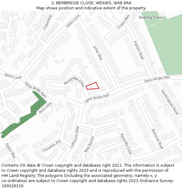 3, BEMBRIDGE CLOSE, WIDNES, WA8 9AA: Location map and indicative extent of plot