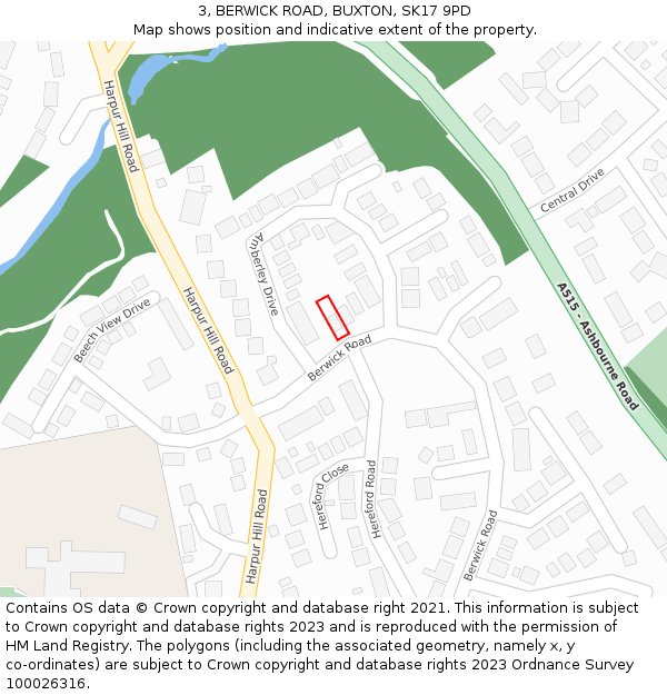 3, BERWICK ROAD, BUXTON, SK17 9PD: Location map and indicative extent of plot