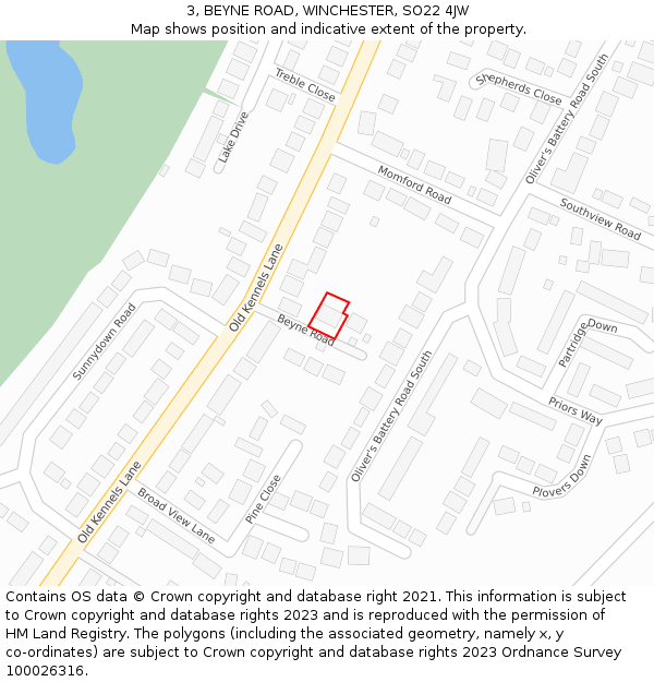 3, BEYNE ROAD, WINCHESTER, SO22 4JW: Location map and indicative extent of plot