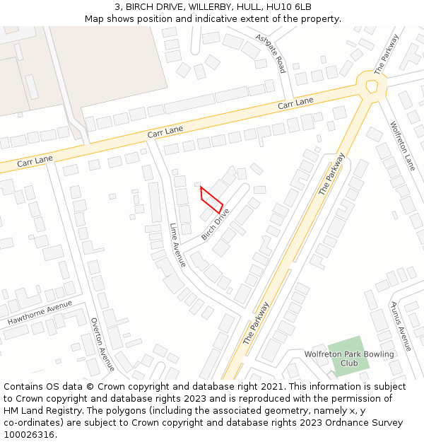 3, BIRCH DRIVE, WILLERBY, HULL, HU10 6LB: Location map and indicative extent of plot