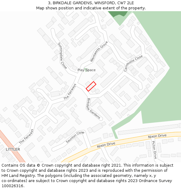 3, BIRKDALE GARDENS, WINSFORD, CW7 2LE: Location map and indicative extent of plot