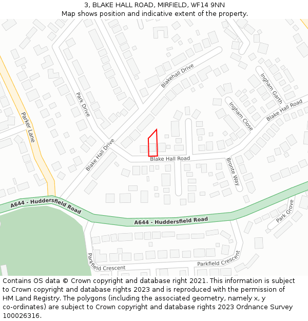 3, BLAKE HALL ROAD, MIRFIELD, WF14 9NN: Location map and indicative extent of plot
