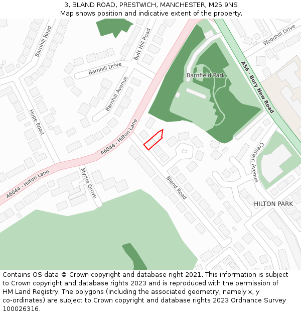 3, BLAND ROAD, PRESTWICH, MANCHESTER, M25 9NS: Location map and indicative extent of plot