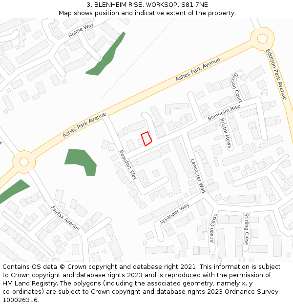 3, BLENHEIM RISE, WORKSOP, S81 7NE: Location map and indicative extent of plot