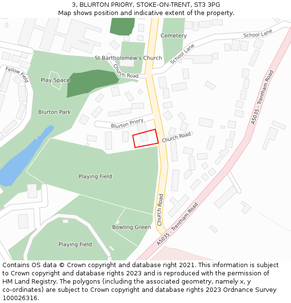 3, BLURTON PRIORY, STOKE-ON-TRENT, ST3 3PG: Location map and indicative extent of plot