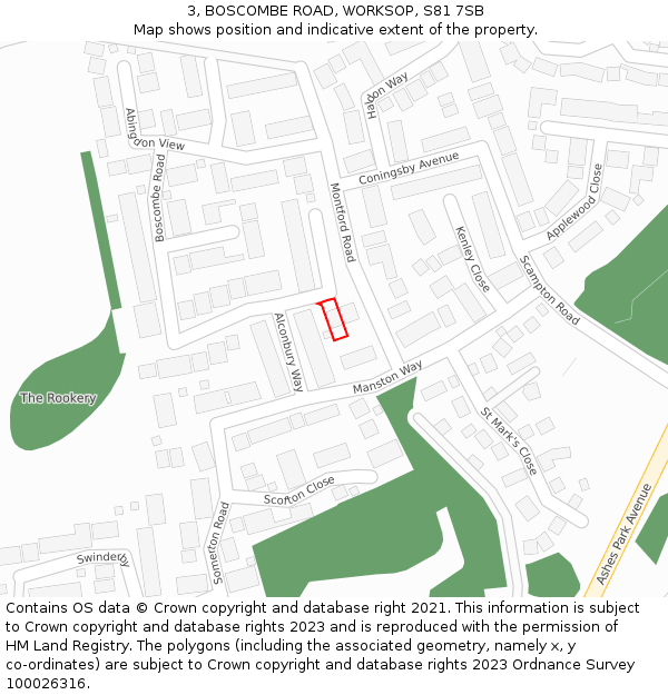3, BOSCOMBE ROAD, WORKSOP, S81 7SB: Location map and indicative extent of plot