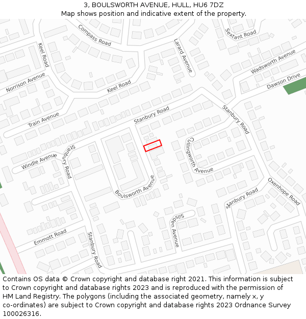 3, BOULSWORTH AVENUE, HULL, HU6 7DZ: Location map and indicative extent of plot