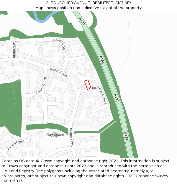 3, BOURCHIER AVENUE, BRAINTREE, CM7 9FY: Location map and indicative extent of plot