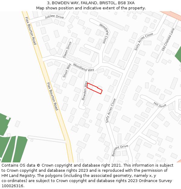 3, BOWDEN WAY, FAILAND, BRISTOL, BS8 3XA: Location map and indicative extent of plot