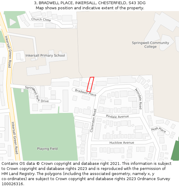 3, BRADWELL PLACE, INKERSALL, CHESTERFIELD, S43 3DG: Location map and indicative extent of plot