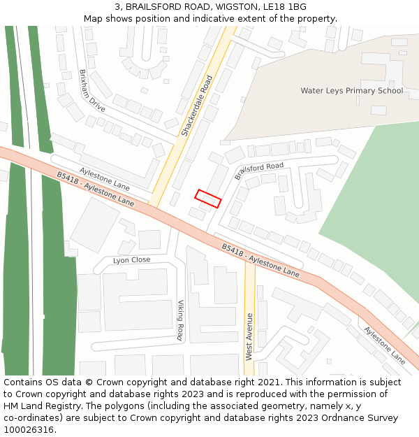 3, BRAILSFORD ROAD, WIGSTON, LE18 1BG: Location map and indicative extent of plot