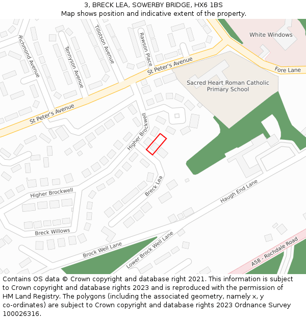 3, BRECK LEA, SOWERBY BRIDGE, HX6 1BS: Location map and indicative extent of plot