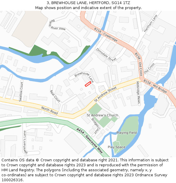 3, BREWHOUSE LANE, HERTFORD, SG14 1TZ: Location map and indicative extent of plot