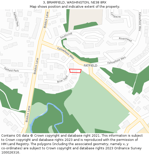 3, BRIARFIELD, WASHINGTON, NE38 8RX: Location map and indicative extent of plot
