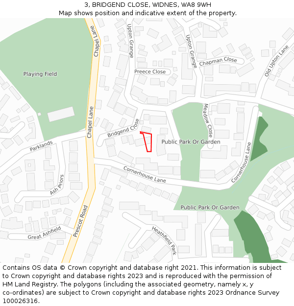 3, BRIDGEND CLOSE, WIDNES, WA8 9WH: Location map and indicative extent of plot
