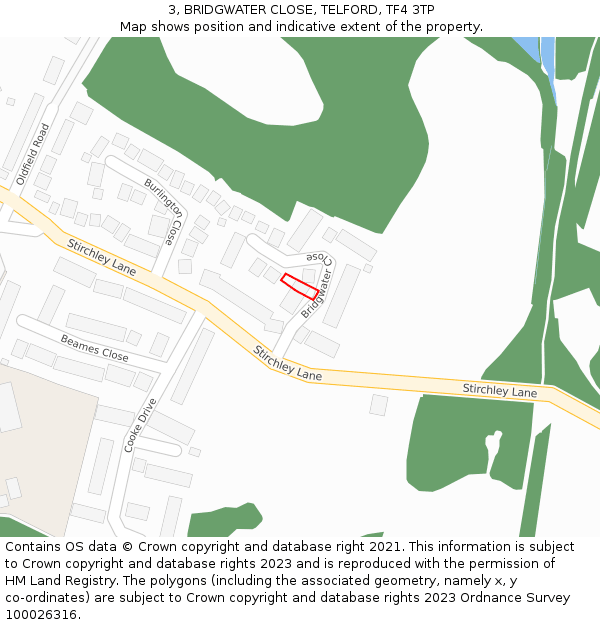 3, BRIDGWATER CLOSE, TELFORD, TF4 3TP: Location map and indicative extent of plot