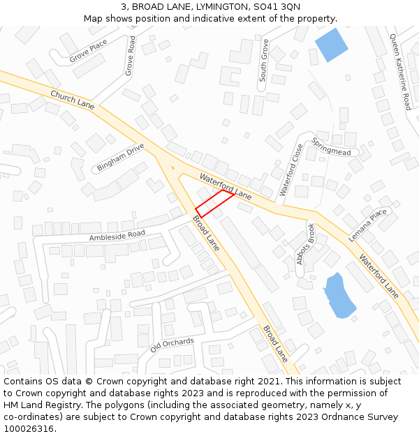 3, BROAD LANE, LYMINGTON, SO41 3QN: Location map and indicative extent of plot