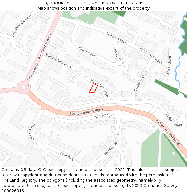 3, BROOKDALE CLOSE, WATERLOOVILLE, PO7 7NY: Location map and indicative extent of plot