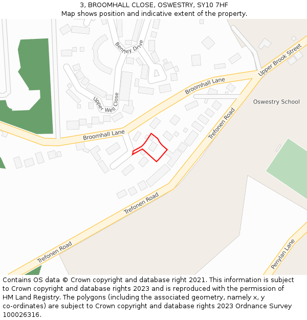 3, BROOMHALL CLOSE, OSWESTRY, SY10 7HF: Location map and indicative extent of plot
