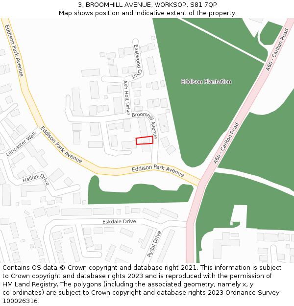 3, BROOMHILL AVENUE, WORKSOP, S81 7QP: Location map and indicative extent of plot