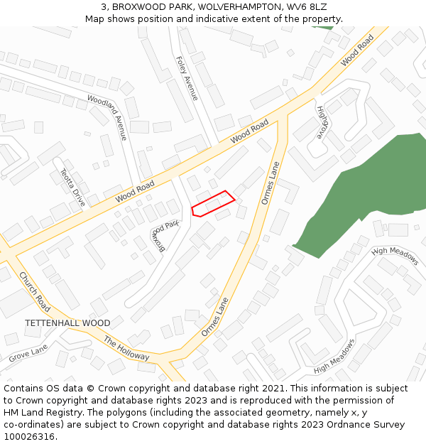3, BROXWOOD PARK, WOLVERHAMPTON, WV6 8LZ: Location map and indicative extent of plot