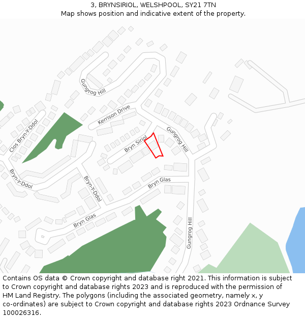 3, BRYNSIRIOL, WELSHPOOL, SY21 7TN: Location map and indicative extent of plot