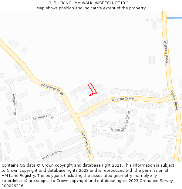 3, BUCKINGHAM WALK, WISBECH, PE13 3HL: Location map and indicative extent of plot