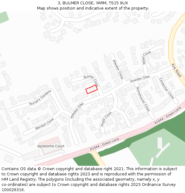 3, BULMER CLOSE, YARM, TS15 9UX: Location map and indicative extent of plot