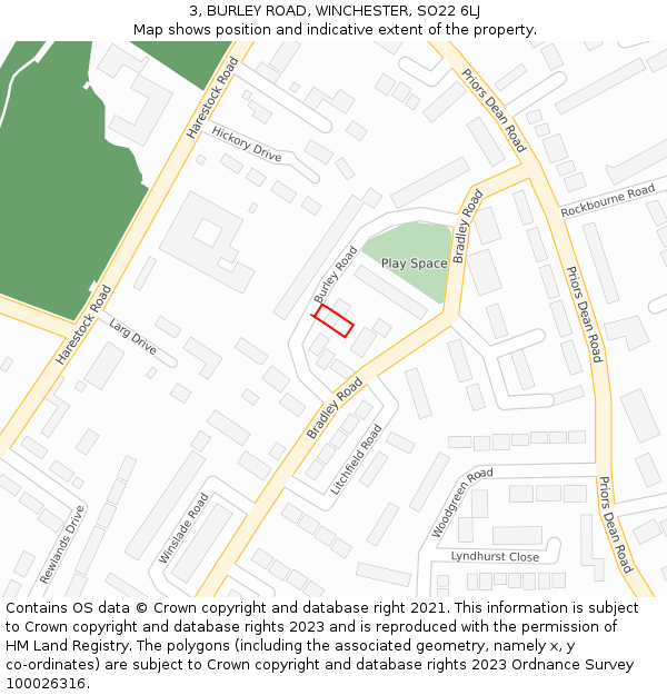 3, BURLEY ROAD, WINCHESTER, SO22 6LJ: Location map and indicative extent of plot