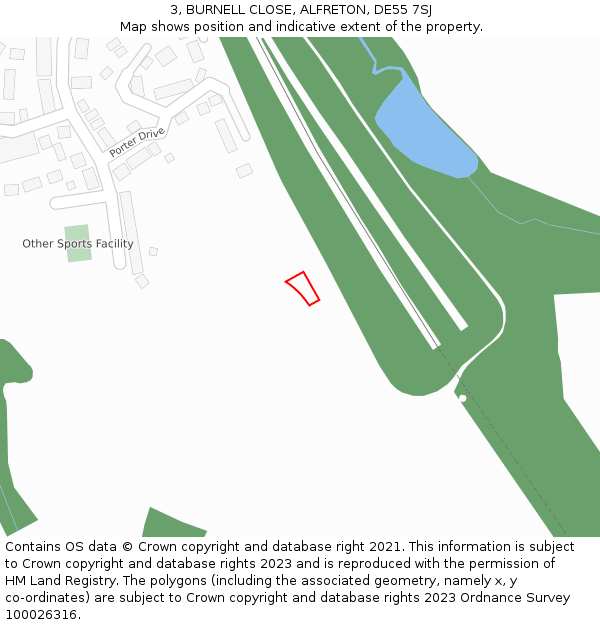 3, BURNELL CLOSE, ALFRETON, DE55 7SJ: Location map and indicative extent of plot