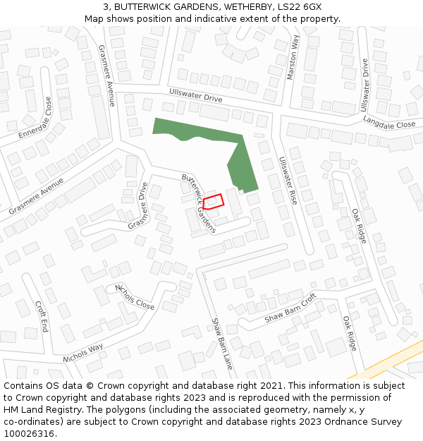 3, BUTTERWICK GARDENS, WETHERBY, LS22 6GX: Location map and indicative extent of plot