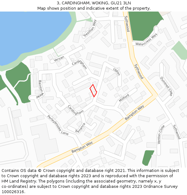 3, CARDINGHAM, WOKING, GU21 3LN: Location map and indicative extent of plot