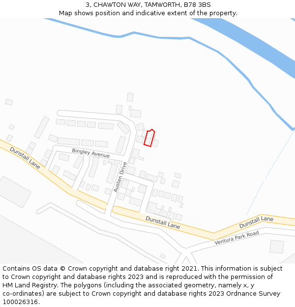3, CHAWTON WAY, TAMWORTH, B78 3BS: Location map and indicative extent of plot