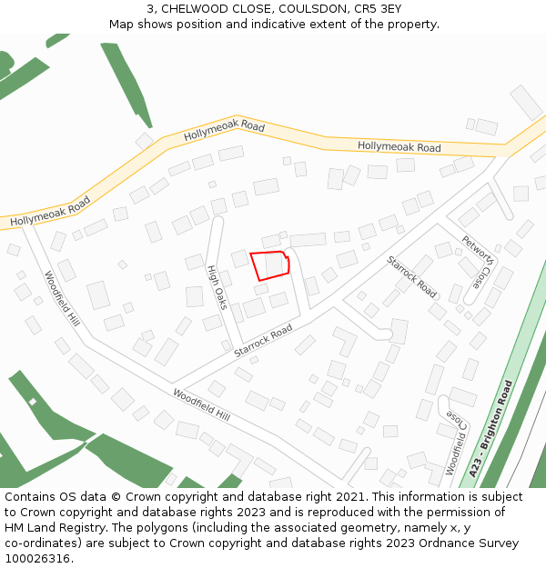 3, CHELWOOD CLOSE, COULSDON, CR5 3EY: Location map and indicative extent of plot