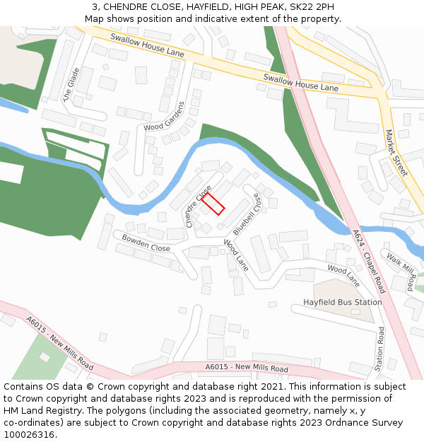 3, CHENDRE CLOSE, HAYFIELD, HIGH PEAK, SK22 2PH: Location map and indicative extent of plot