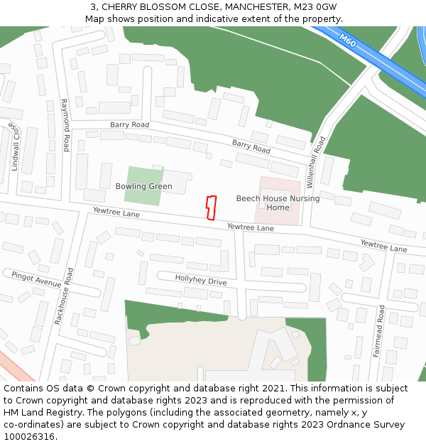 3, CHERRY BLOSSOM CLOSE, MANCHESTER, M23 0GW: Location map and indicative extent of plot