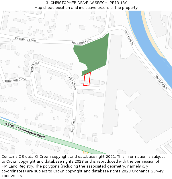 3, CHRISTOPHER DRIVE, WISBECH, PE13 1RY: Location map and indicative extent of plot