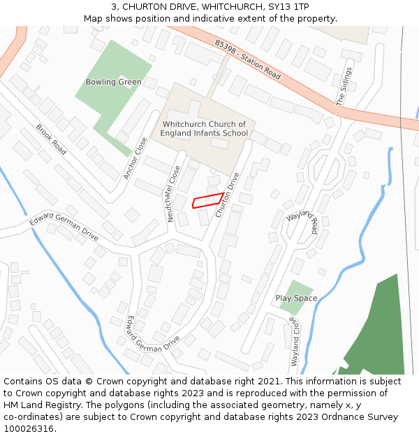 3, CHURTON DRIVE, WHITCHURCH, SY13 1TP: Location map and indicative extent of plot